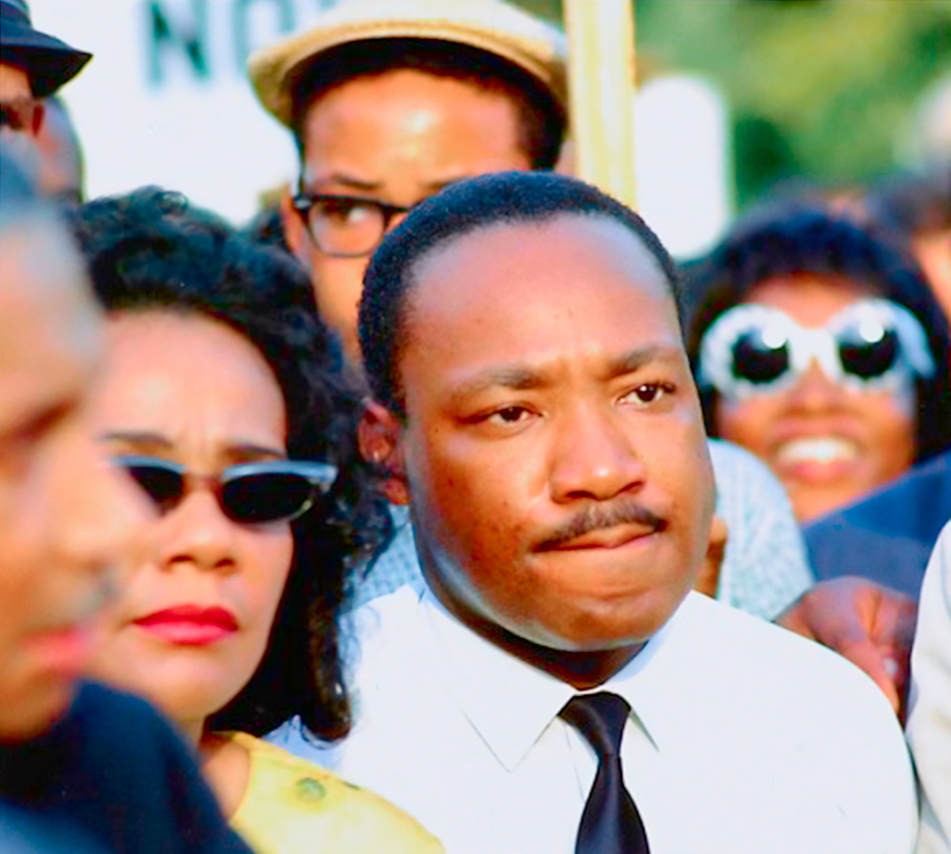 Dr. Martin Luther King, Jr. and Coretta Scott King at the "Freedom Sunday" rally held on June 10, 1966. Dr. King addressed 30,000 people at Soldier Field in Chicago, Illinois.