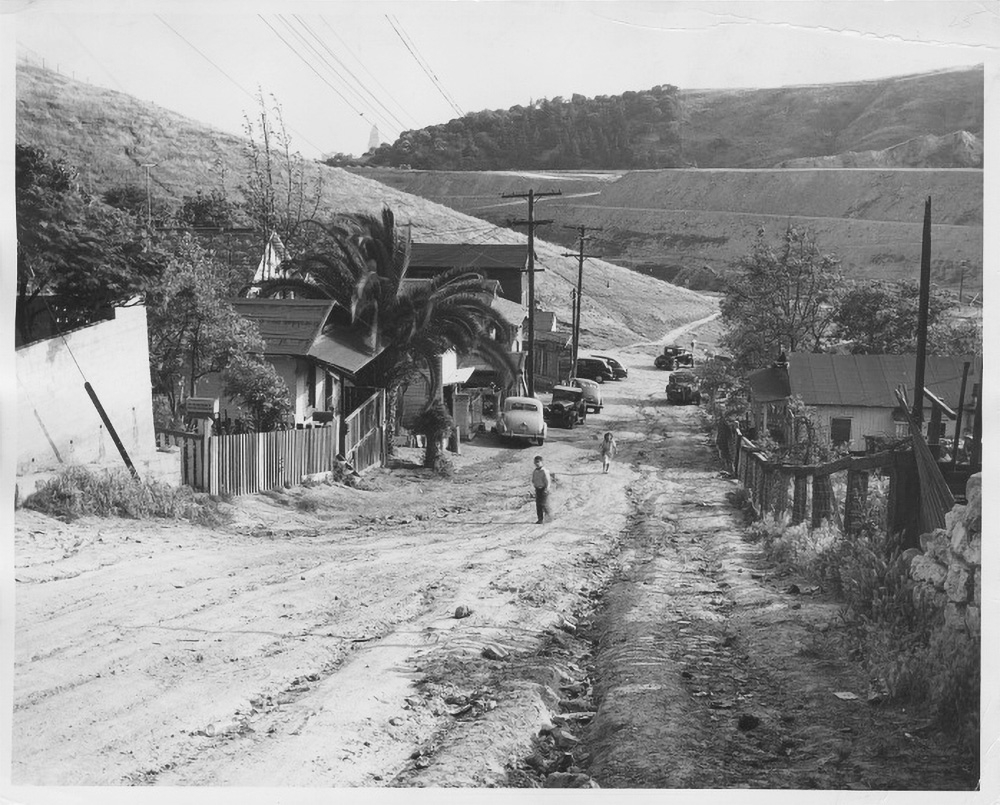 Two children in Chavez Ravine. This site was selected for the Elysian Park public housing development, which was never built, and ultimately became Dodgers Stadium in 1962.