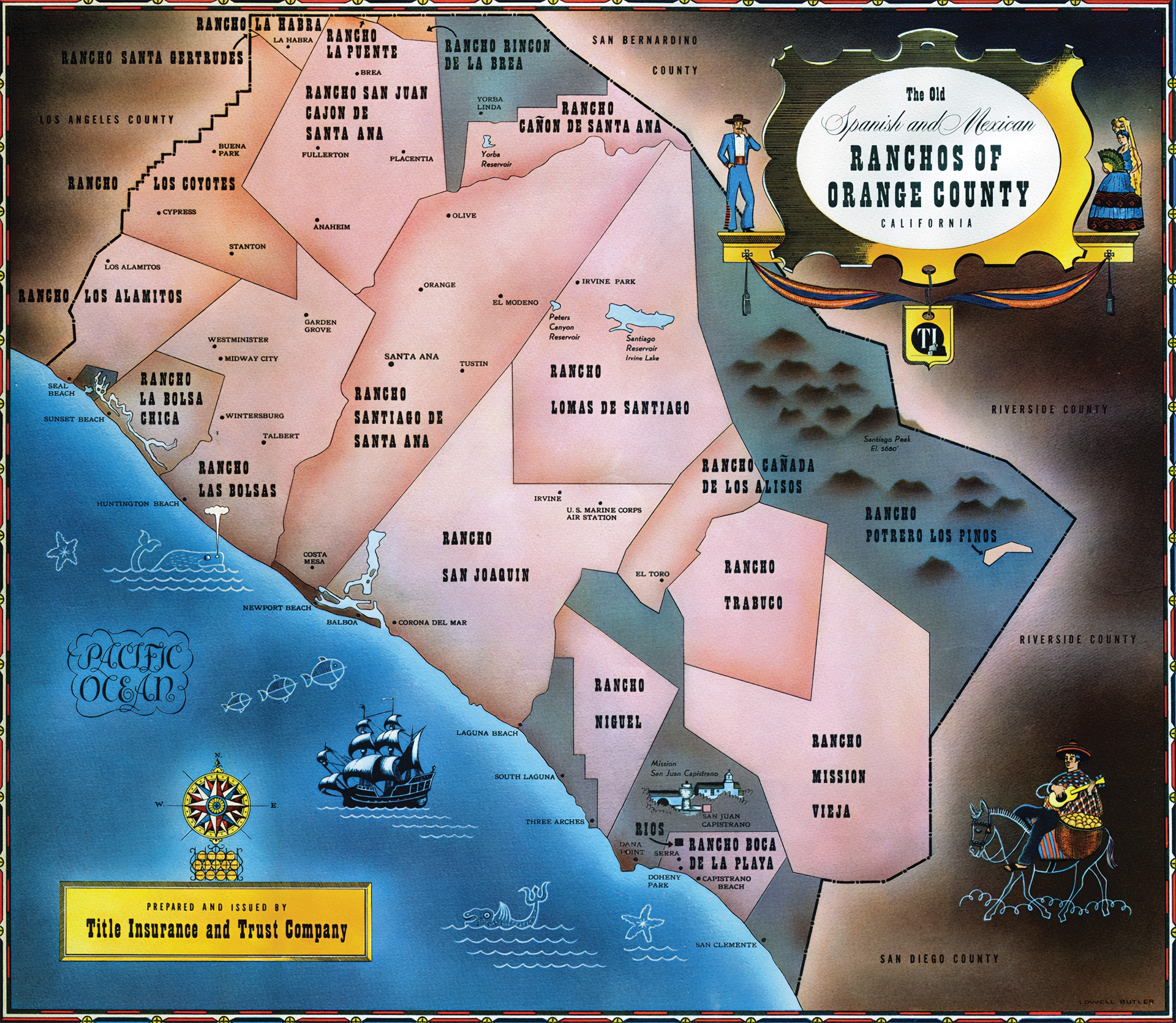 This illustration shows how large each Rancho was. In 1851 and contrary to the Treaty of Hildago, land owners were required to prove title; a monumental task and the beginning of the demise of the Rancho period.